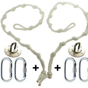 white hight regulators or daisy chain with 4 climbing carabiners and ceiling hooks for yoga hammocks