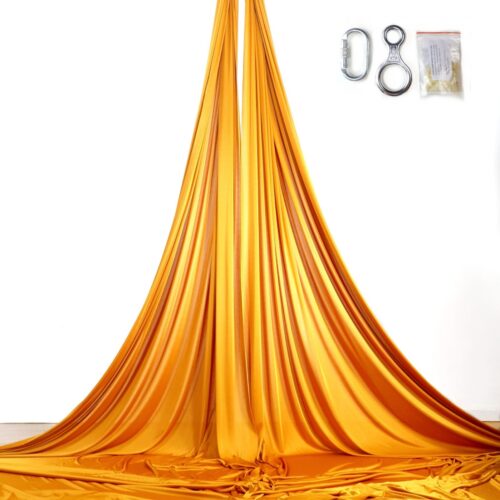 gold aerial silks, tessuti aerei oro, telas aéreas oro