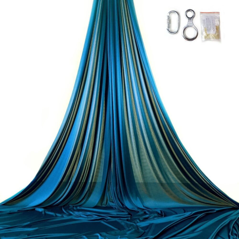 aerial silks for performancas, tissu aerien pour espectacles, tessuti aerei azzurro petrolio